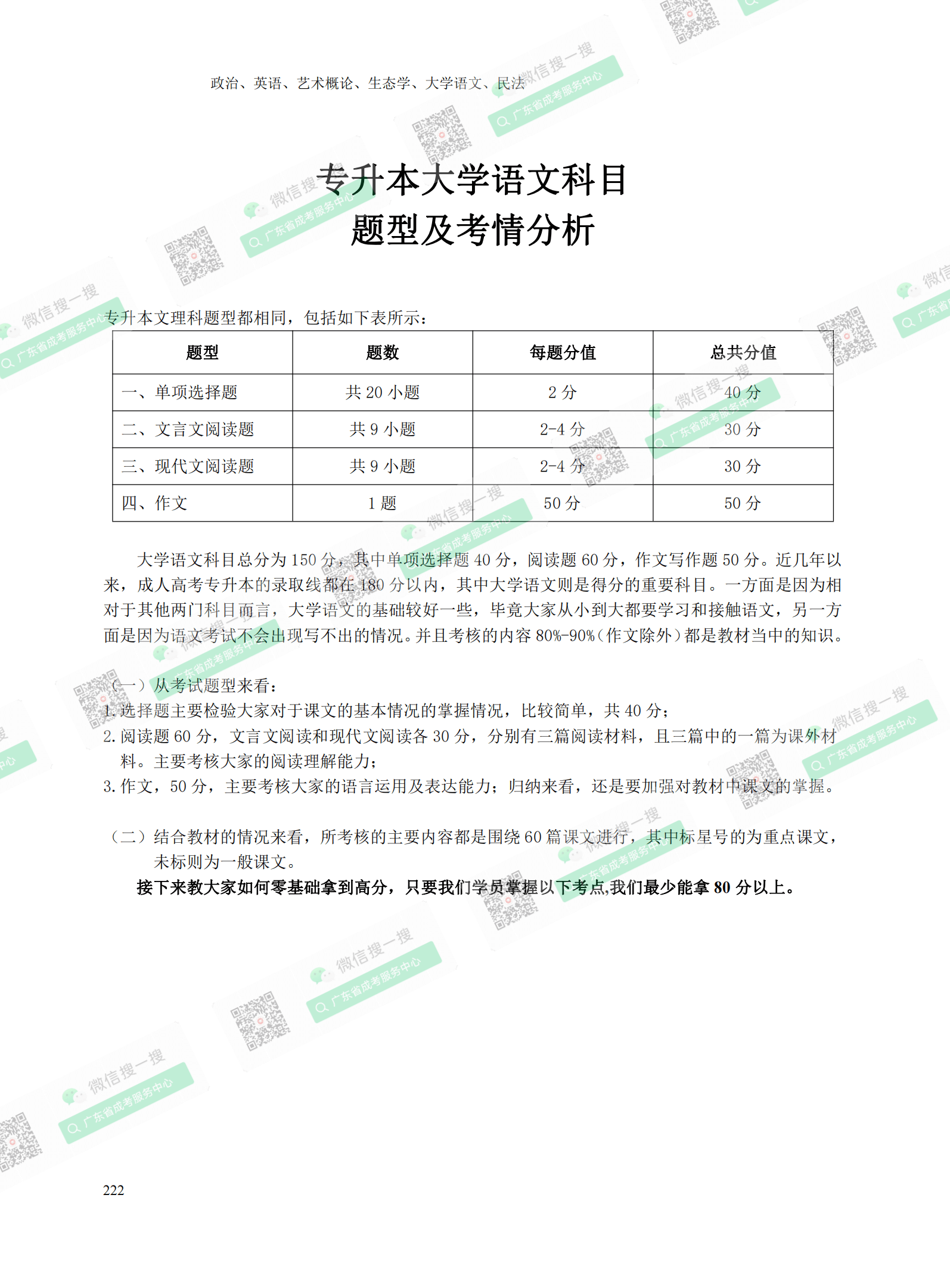 2021年廣州專升本成人高考復習資料：大學語文科目（電子版，可下載）